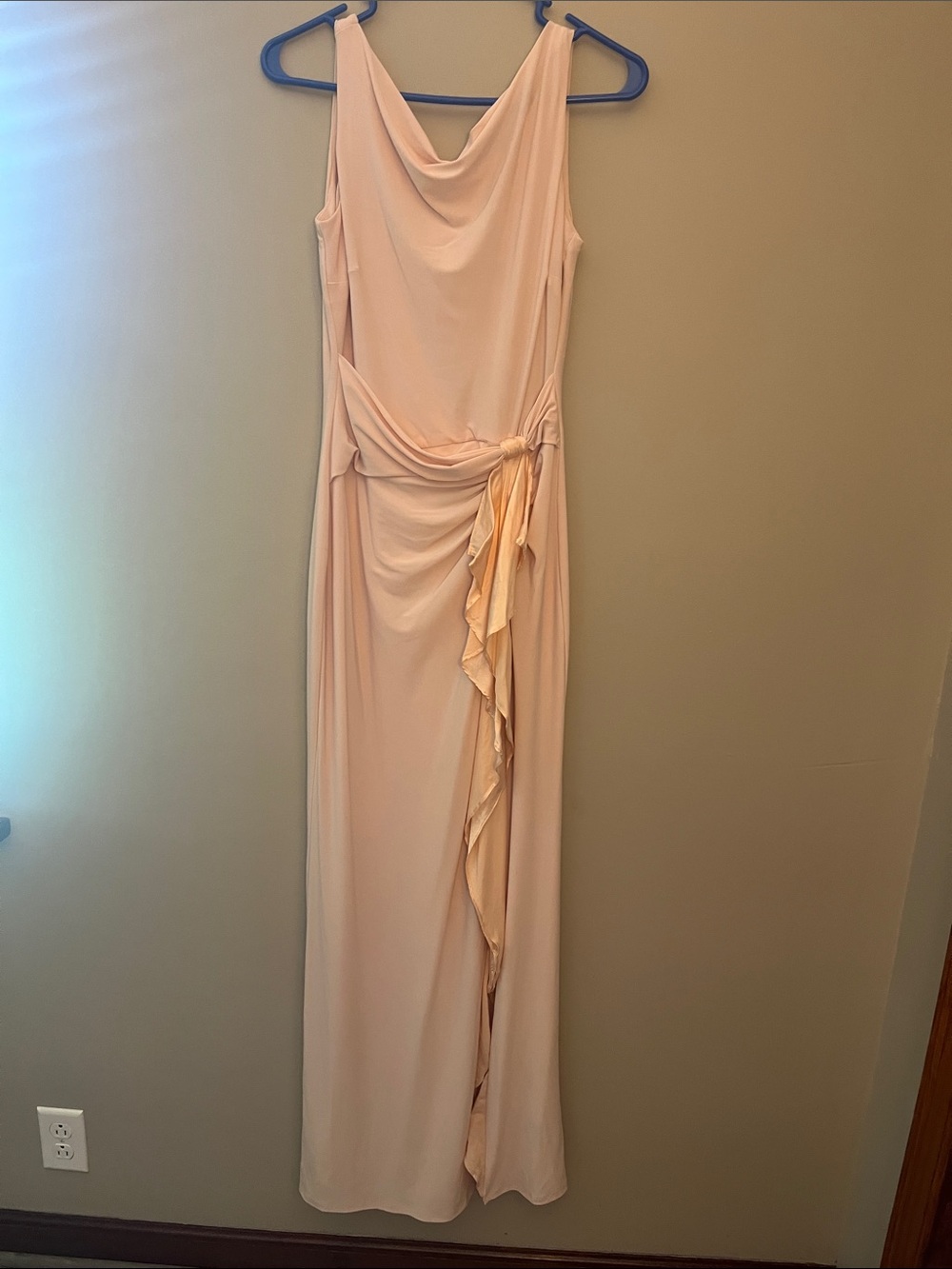 Ralph Lauren Blush Peach Draped Maxi Dress with Side Ruffle